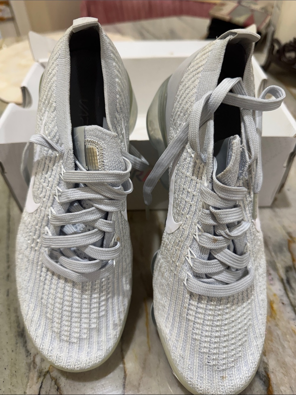 Nike Light Gray and white Vapor Max Knit Running Sneakers. Gently worn!